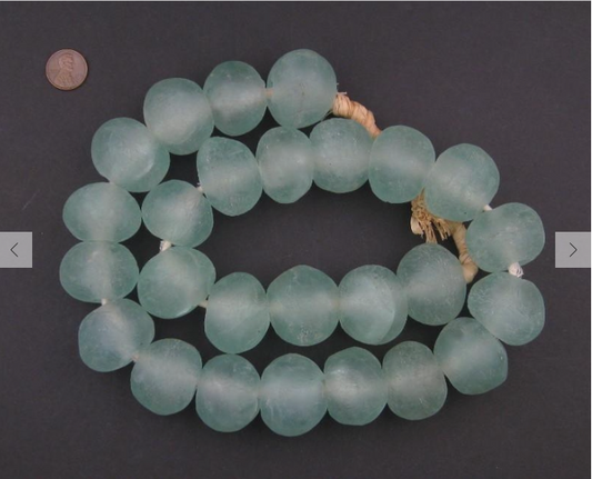 35mm Jumbo Clear Aqua Recycled Glass Beads