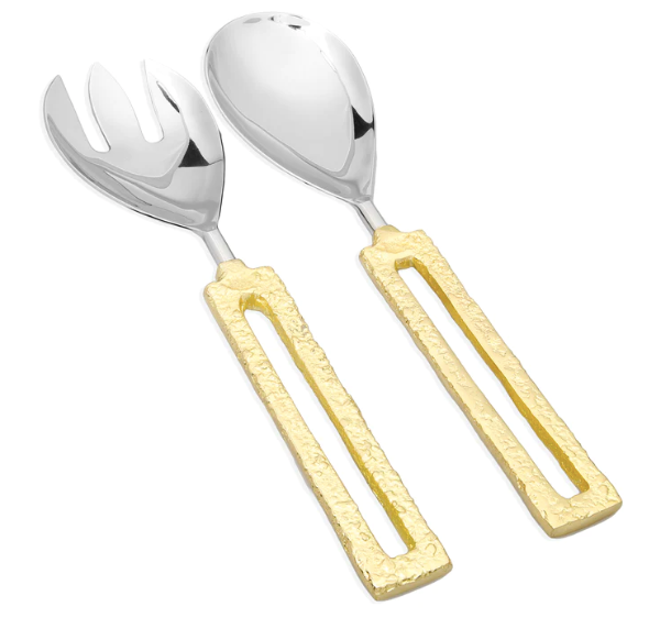 Salad Server Set with Square Gold Loop Handles