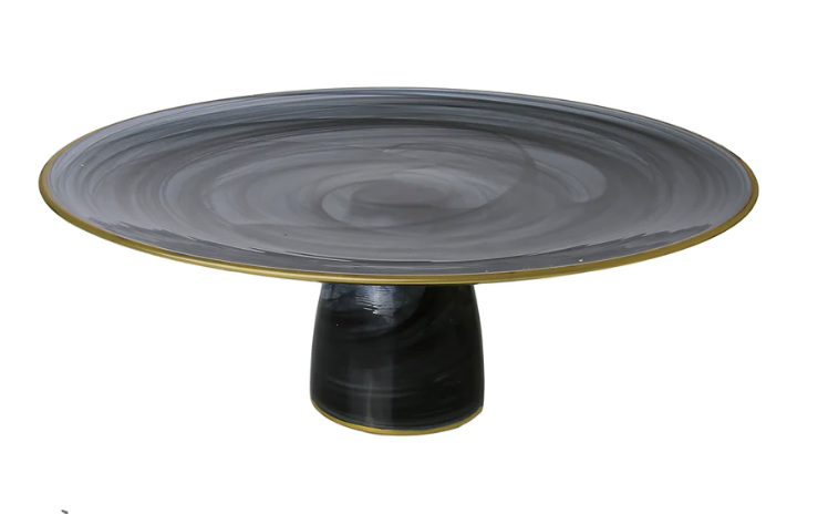 Black Alabaster Cake Plate with Gold Edge