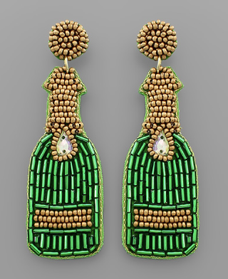 Gold and Green Champagne Bottle Earrings