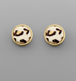 White Cheetah Print Hide Stud Earrings