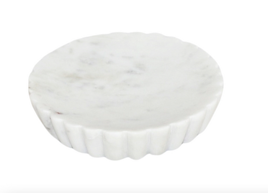 White Marble Soap Dish with Grooved Sides