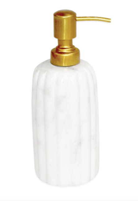 White Marble Soap Dispenser with Grooved Sides