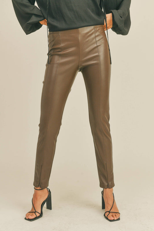 Chocolate Leather Ponte Pants