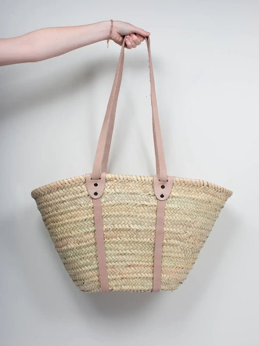 Straw and Leather Tote Bag